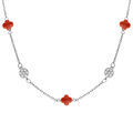 Colliers sur Artemare : Collier en argent rhodi&eacute; tr&egrave;fle en verre corail et pastille oxydes blancs 42+3cm