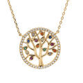 Colliers sur Artemare : Collier en vermeil arbre de vie multicouleurs avec le contour d'oxydes blancs sertis 39+4cm