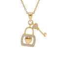 Collier en vermeil avec pendentif cadenas coeur et clef oxydes blancs sertis 39+2+2cm Artemare