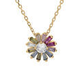 Collier en vermeil pendentif fleur d'oxydes multicouleurs 39+2+2cm