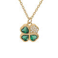Collier en vermeil avec pendentif tr&egrave;fle et coeur 10mm oxydes verts et blancs - 39+2+2cm Artemare
