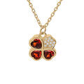 Collier en vermeil avec pendentif tr&egrave;fle et coeur 10mm oxydes rouges et blancs - 39+2+2cm