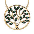 Collier en vermeil massif pendentif arbre de vie pierres vertes entour&eacute; - 40+5cm