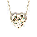 Collier en vermeil pendentif coeur avec arbre de vie pierres vertes et contour d'oxydes blancs sertis - 40+5cm Artemare