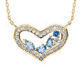 Collier en vermeil pendentif coeur empierr&eacute; de navettes bleues et le contour d'oxydes blancs sertis - 40+5cm Artemare