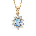 Collier en vermeil massif pendentif ovale pierre naturelle topaze bleue contour d'oxydes blancs sertis - 40+5cm