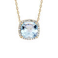Collier en vermeil massif pendentif carr&eacute; pierre naturelle topaze bleue contour d'oxydes blancs sertis - 40+5cm