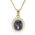 Collier en vermeil pendentif oxyde mystique arc en ciel et contour oxydes blancs - 42+3cm