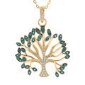 Collier en vermeil massif dor&eacute; pendentif arbre de vie oxydes blancs et verts sertis - 40+5cm