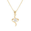 Collier en vermeil pendentif serpentin pierre ronde blanche - 42+3cm