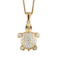 Collier en argent rhodi&eacute; pendentif tortue pierres blanches - 42+3cm