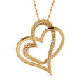 Collier en vermeil cha&icirc;ne boules pendentif double coeur entremel&eacute; petites pierres blanches - 43+3cm