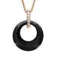 Collier en vermeil pendentif cercle c&eacute;ramique noire barrette d'oxydes blancscsertis - 42+3cm Artemare