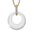 Collier en vermeil pendentif cercle c&eacute;ramique blanche barrette d'oxydes blancs sertis - 42+3cm Artemare
