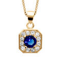 Collier en vermeil pendentif carre oxydes sertis blancs pierre centrale bleue - 42+3cm Artemare