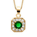 Collier en vermeil pendentif carre oxydes sertis blancs pierre centrale verte - 42+3cm