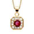Collier en vermeil pendentif carre oxydes sertis blancs pierre centrale rouge - 42+3cm Artemare