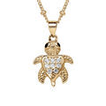 Collier en vermeil pendentif tortue avec oxydes blancs sertis - 36+4cm