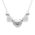 Collier en argent rhodi&eacute; coeurs bomb&eacute;s lisses et oxydes blancs sertis - 38+5cm Artemare