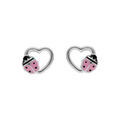 Boucles d'oreille sur Artemare : Boucles d'oreille tige en argent rhodi&eacute; coeur avec coccinelle rose