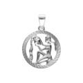 Pendentifs sur Artemare : Pendentif en argent rhodi&eacute; m&eacute;daille strie&eacute;e 15mm zodiaque verseau decoup&eacute;