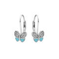 Boucles d'oreille sur Artemare : Boucles d'oreille dormeuse en argent rhodi&eacute; motif papillon r&eacute;sine bleu ciel et oxydes blancs