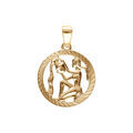 Pendentif en plaqu&eacute; or m&eacute;daille stri&eacute;e 15mm zodiaque verseau decoup&eacute; Artemare