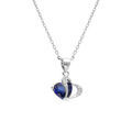 Collier en argent rhodi&eacute; pendentif double coeur oxyde bleu et blancs - 40+3cm