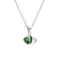 Collier en argent rhodi&eacute; pendentif double coeur oxyde vert et blancs - 40+3cm Artemare