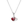 Collier en argent rhodi&eacute; pendentif double coeur oxyde rouge et blancs - 40+3cm Artemare