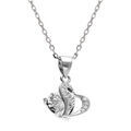 Collier en argent rhodi&eacute; pendentif double coeur oxyde blancs - 40+3cm