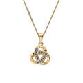 Collier en vermeil pendentif noeud oxydes bleu ciel sertis - 42+3cm