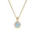 Collier en vermeil pendentif 5mm fleur oxydes bleu ciel et blancs sertis - 42+3cm