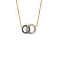Collier en vermeil deux cercles entremel&eacute;s pierres blanches et noires - 40+2cm