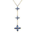 Collier en vermeil pendentif trois fleurs verre bleu fonc&eacute; - 40+4cm