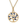 Collier en vermeil pendentif cercle arbre de vie oxydes bleu - 40+4cm