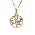 Collier en vermeil pendentif cercle arbre de vie oxydes vert - 40+4cm