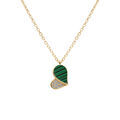 Collier en vermeil pendentif coeur avec oxydes blancs et malachite v&eacute;ritable - 39+4cm