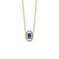 Collier en vermeil pendentif forme ovale verre bleu fonc&eacute; entourage oxydes blancs sertis - 40+4cm