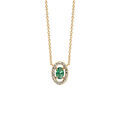 Colliers sur Artemare : Collier en vermeil pendentif forme ovale verre vert entourage oxydes blancs sertis - 40+4cm