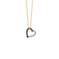 Colliers sur Artemare : Collier en vermeil pendentif coeur &eacute;vid&eacute;e moitie oxydes blancs sertis et l'autre de pierres noires rhodium noir - 40+4cm