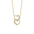 Collier en vermeil pendentif double coeur superpos&eacute; oxydes blancs sertis - 40+4cm