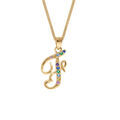 Collier en vermeil pendentif initiale F oxydes multi couleurs sertis - 42+3cm
