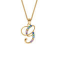 Colliers sur Artemare : Collier en vermeil pendentif initiale G oxydes multi couleurs sertis - 42+3cm
