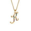 Colliers sur Artemare : Collier en vermeil pendentif initiale K oxydes multi couleurs sertis - 42+3cm