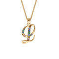 Collier en vermeil pendentif initiale l oxydes multi couleurs sertis - 42+3cm