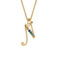 Collier en vermeil pendentif initiale N oxydes multi couleurs sertis - 42+3cm