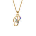 Collier en vermeil pendentif initiale P oxydes multi couleurs sertis - 42+3cm