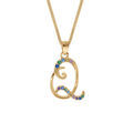 Collier en vermeil pendentif initiale Q oxydes multi couleurs sertis - 42+3cm