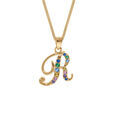 Colliers sur Artemare : Collier en vermeil pendentif initiale R oxydes multi couleurs sertis - 42+3cm